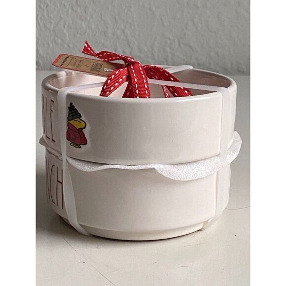 Set Of 2 Rae Dunn Peanuts Snoopy Woodstock Puffy Coat NIBBLE & MUNCH Pet Bowls - Picture 7 of 13